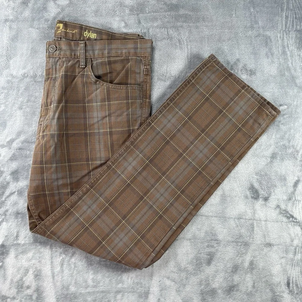 7 For All Mankind Mens 36x32 Dylan Straight Leg Jeans Plaid Denim Pants USA Made
